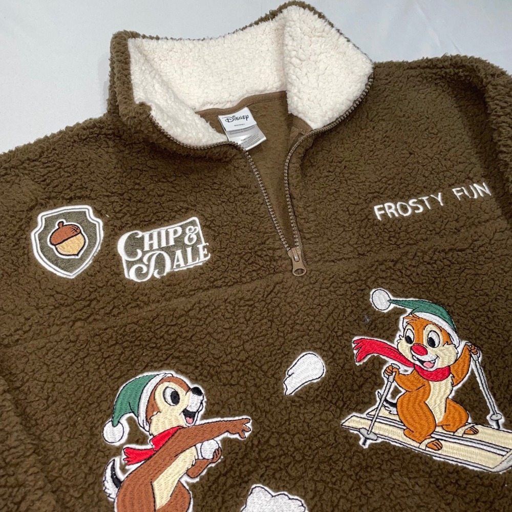 Disney Chip & Dale Brown Sherpa Fleece Quarter Zip Pullover XXL